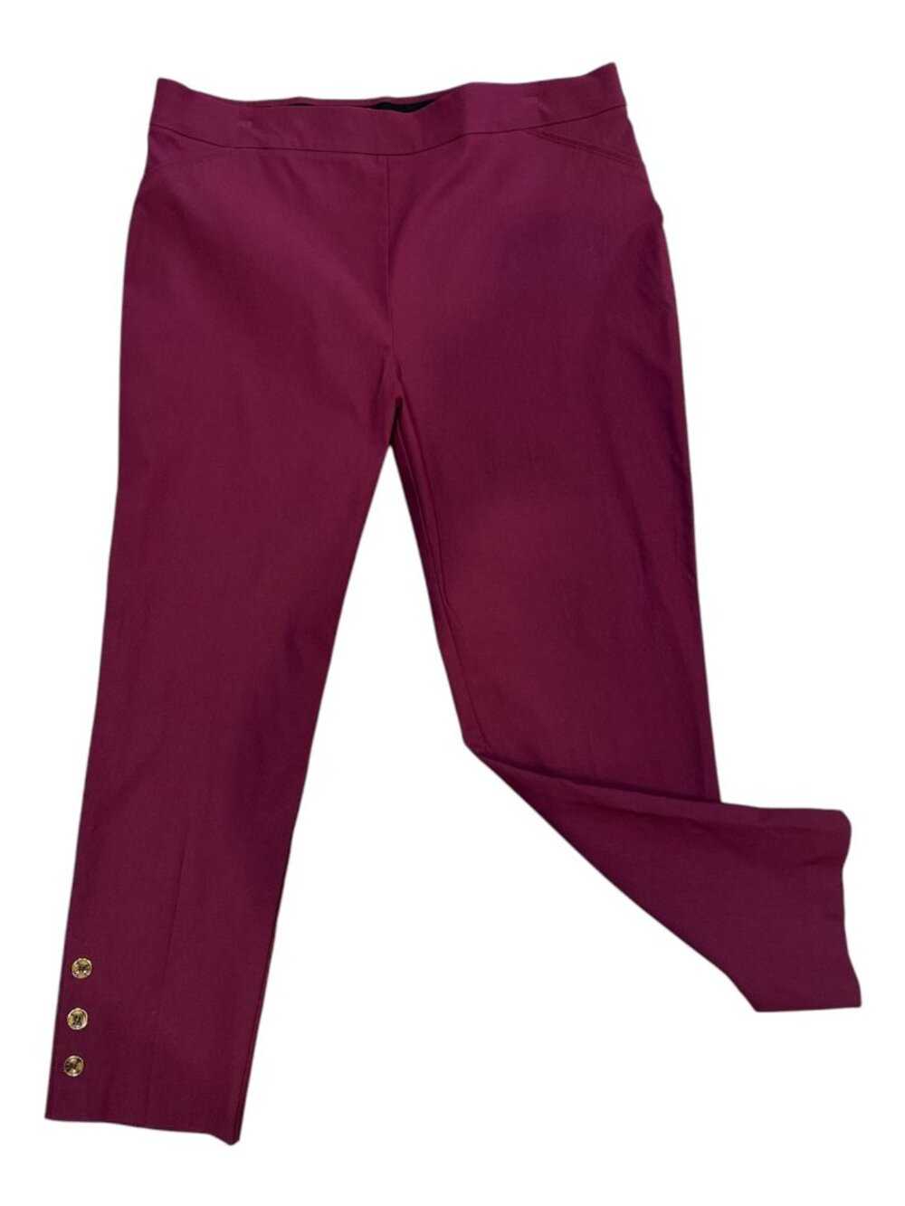 Roz & Ali Sz 16 Burgundy Stretch Pull-On Pants with Button Accents